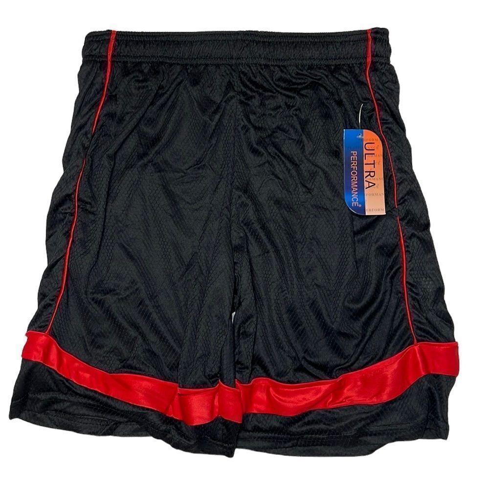 Ultra Performance Men’s Red Black Closed Mesh Dazzle Shorts Size Large